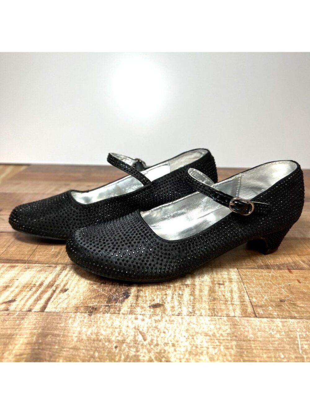 Nina Girls Black Rhinestone Mary Jane Heels Size 12M Low Heel Formal Shoes